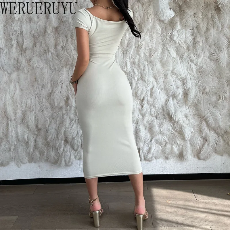 Short Sleeve Bodycon Evening Midi Dress Womans Aesthetic Clothing Sexy Elegant Fashion Summer Party Long Dresses for Women 2024
