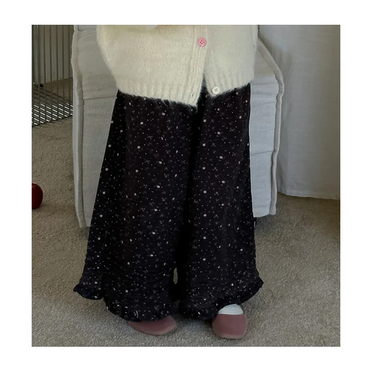 Wide Leg Pants Childrens Clothing Girl Autumn New Korean Lazy Wind Broken Flowers Children Easy Casual Pants 2024 simple