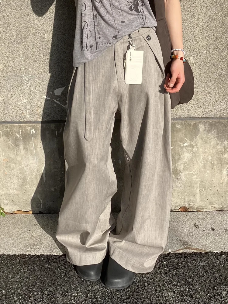 ey High Waist Wide Leg Pants Men's Autumn Thin High-End Feeling Deconstructed Slimming Trousers A-Line Drape Sle
