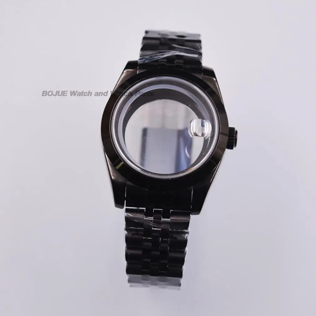 36mm/40mm Black PVD NH35 Case Watch Parts for Datejust Milguass NH36 Mechanical movement Steel Bracelet Watch Accessories