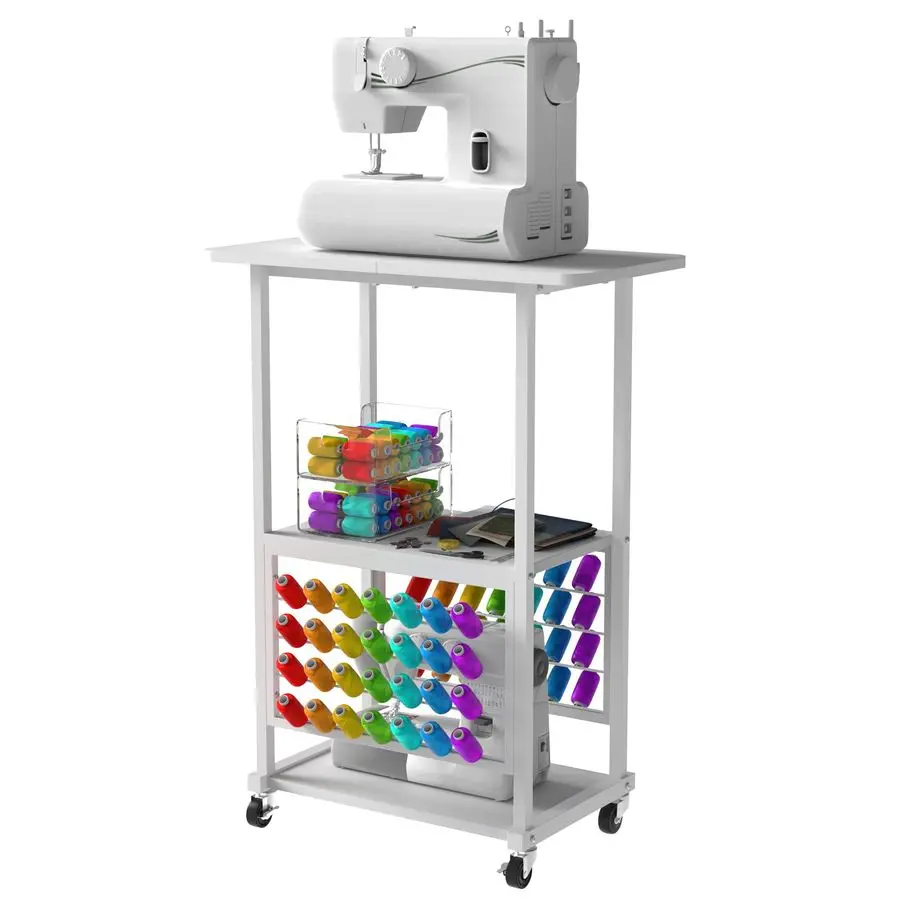 

Стол для рукоделия с держателем на 56 катушек ниток, 3 полками для хранения, портативный швейный шкаф для вышивальной машины, тележка-органайзер для рукоделия