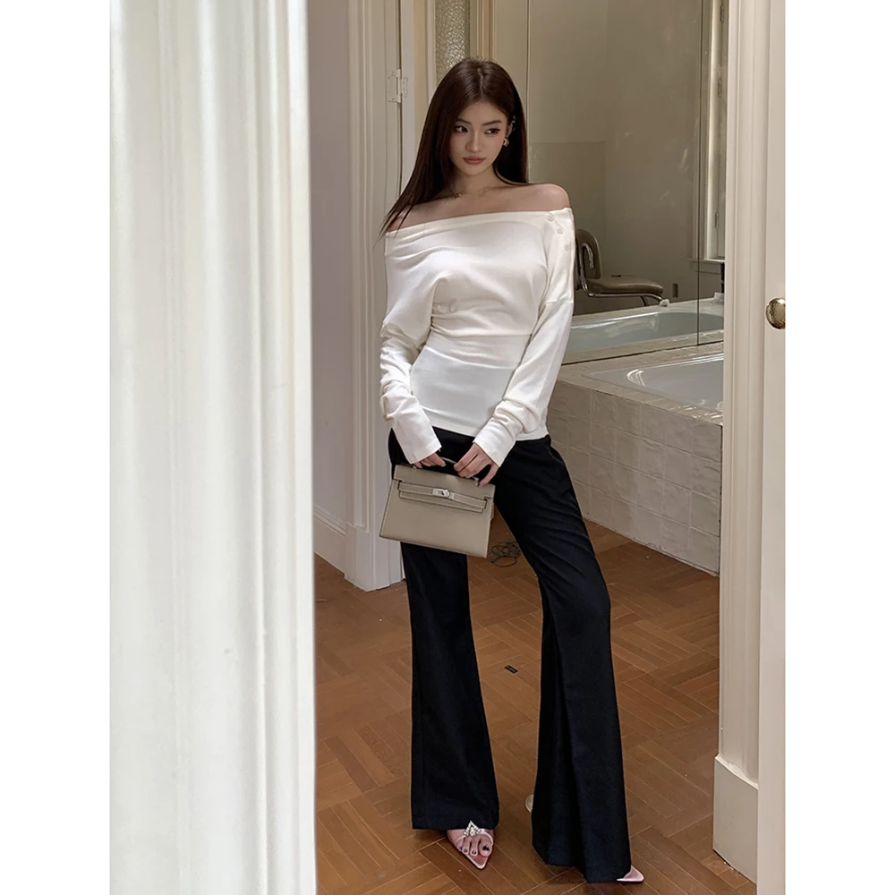 Women's Spring Summer Elegant Micro Flare Wide Leg Suit Pants Lady Streetwear Flim Full Length Loose Pants