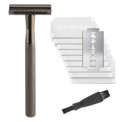 Black Safety Razor Weighted Handle Metal Razor With 10Double Edge Safety Blade Refills Razor for Men & Women