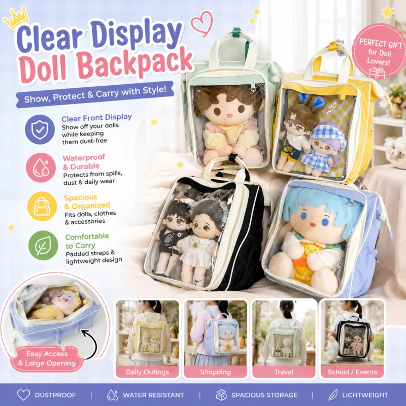 40cm Y2K Ita Backpack Large Capacity Transparent Display Backpack Black White School Bag For Plush Doll Anime Badges Fans Gift