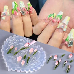 1pc Silicone Nail Carving Mold Rose Flower 3D Acrylic Nail Art Decorations Stamping Plates DIY Manicure Nail Accessories Tools