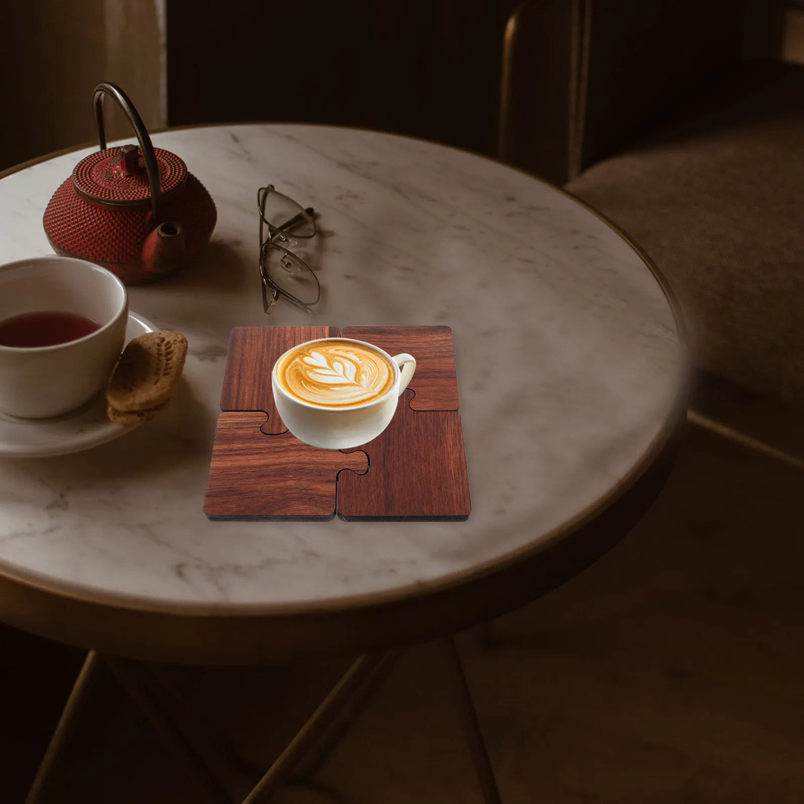 4 قطعة قواعد أكواب الشاي الخشبية معزولة مقاومة للحرارة الملمس الطبيعي تصميم بسيط ديكور مهرجان الملحقات #2