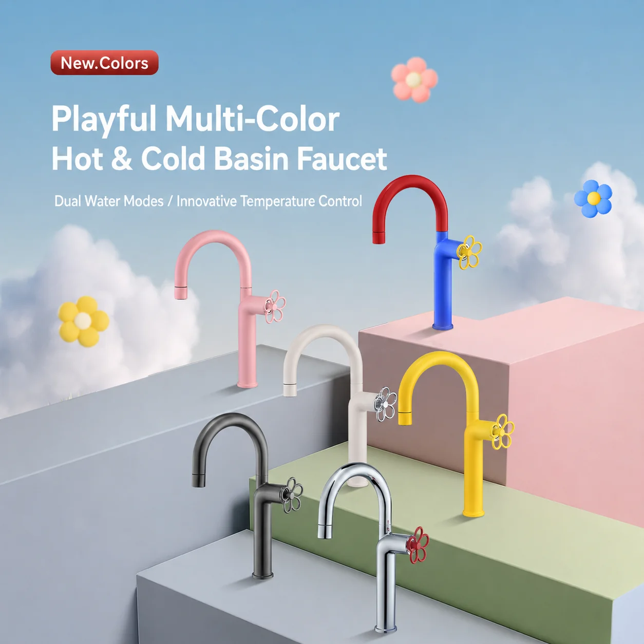 Tall Pull Out Basin Faucet Above Counter Sink Dopamine Flower Handle Swivel Dual Modes Hot Cold Mixer Tap Crane