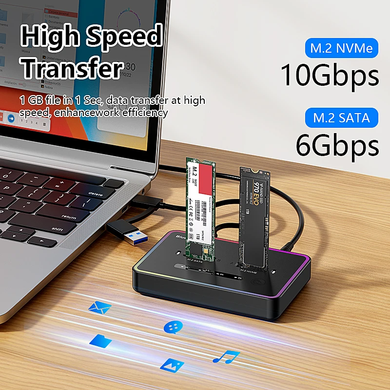 Imagem -03 - Blueendless-nvme para Sata Docking Station Dual-bay Clone Offline Nvme para Sata Docking Station Key Clone Offline