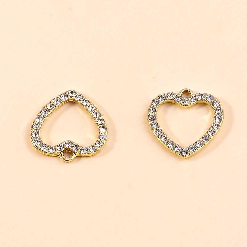 Leslie 10 Stück 18 x 19 mm niedliche goldfarbene Kristall-Liebesherz-Anhänger für Anhänger, Halskette, Armband, handgefertigt, DIY-Schmuckherstellung – Detail 5