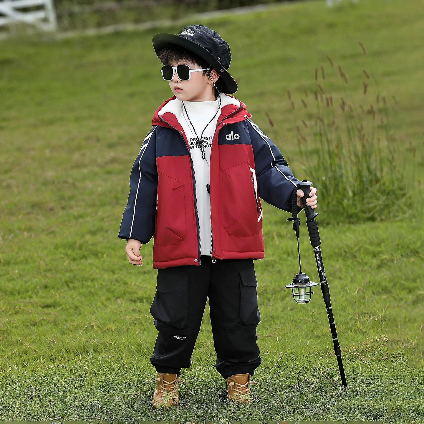 

Thiened Fce Lined Cotton Parka Coat for Boys Youth Faion Stand Fit Waterproof Home Wear Long Sve Zipper Closure