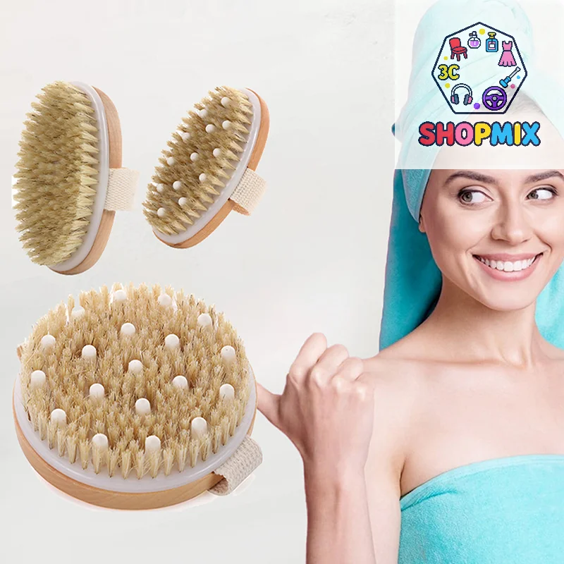 1pcs Exfoliating Wooden Body Massage Shower Brush Natural Bristle Bath Brush Soft SPA Woman Man Skin Care Wet Dry Body Brush