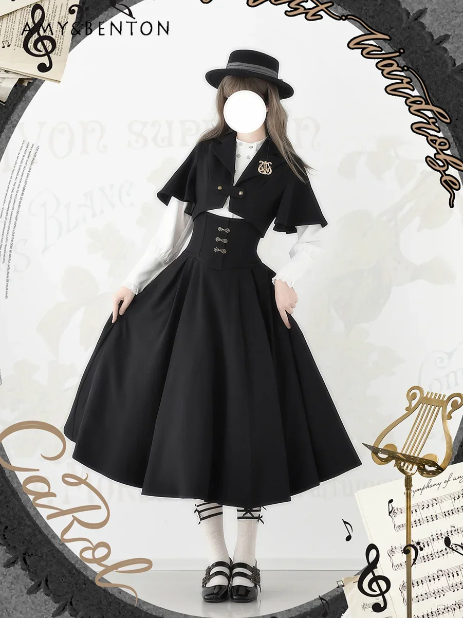 Original Retro Fishbone Halter Bow Skirts British Elegant Classical Slim Mid-length Skirt Women\'s Autumn New Lolita Long Skirt