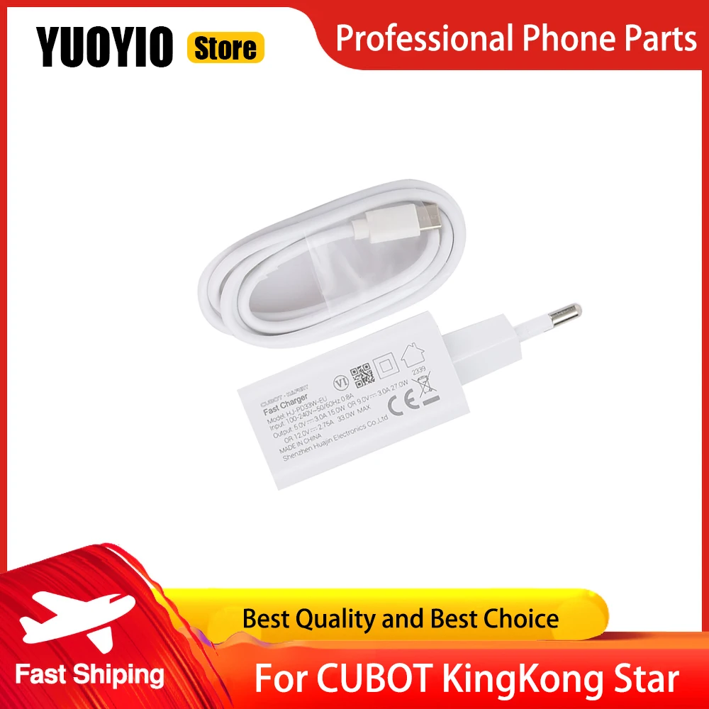 For CUBOT KingKong Star Fast Charger EU Plug Travel 100% Original Official Quick Charging Adapter + USB Cable Data Line Charger