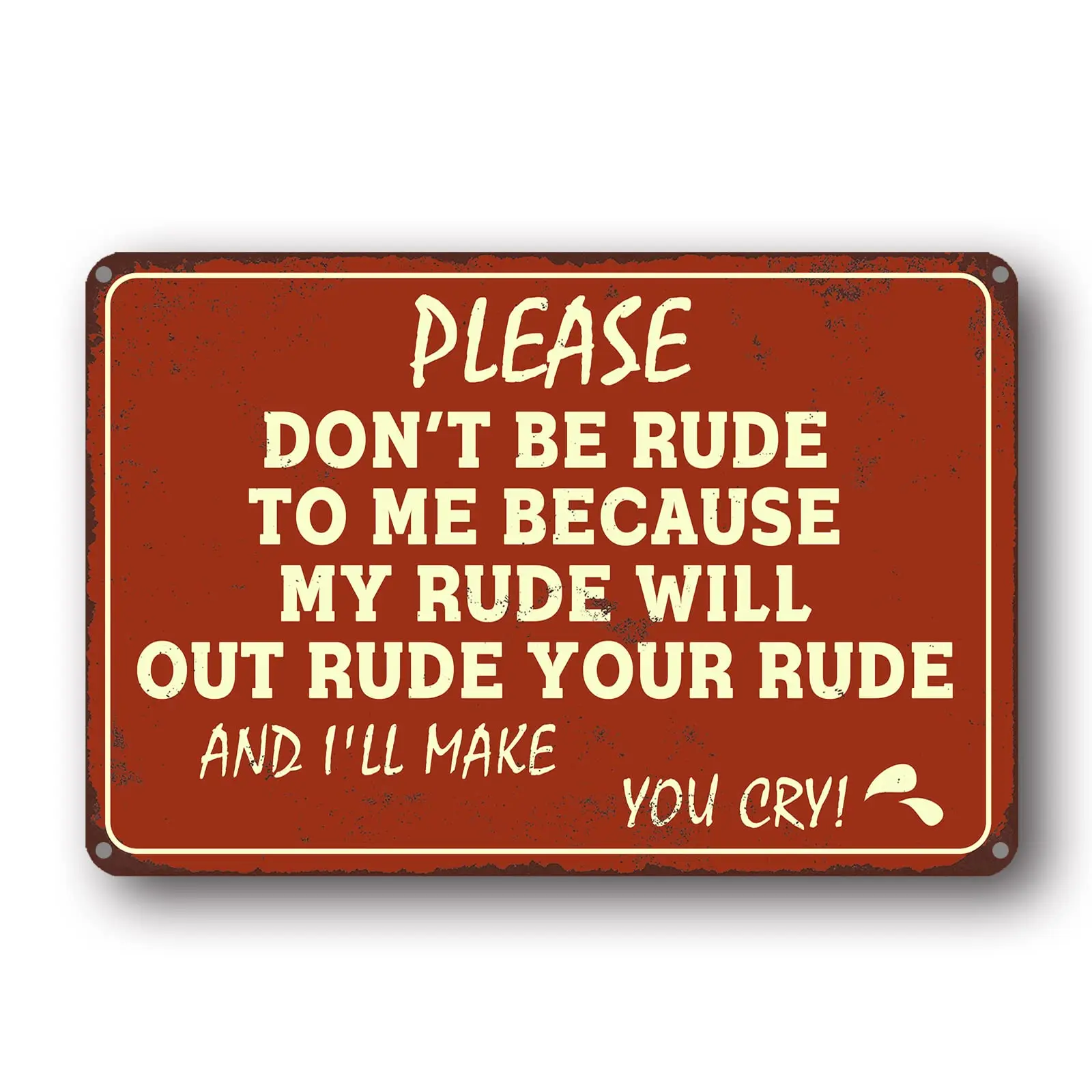 Funny Sarcastic Metal Sign Wall Decor Man Cave Bar, Cool Stuff for your Room, Funny Garage Signs, Please Don't Be Rude To Me