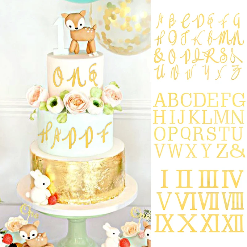 

Gold Mirror Acrylic Cake Decoration 26 Uppercase English Letter DIY Name Birthday Cake Toppers Baby Shower Wedding Baking Decor