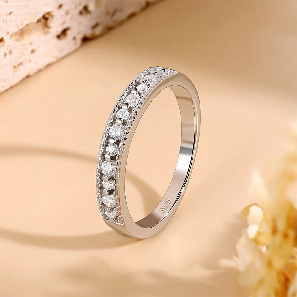 M-JAJA Half Eternity Moissanite Wedding Band for Women S925 Sterling Silver Couple Engagement Rings Birthday Fine Jewelry Gift - Image 5