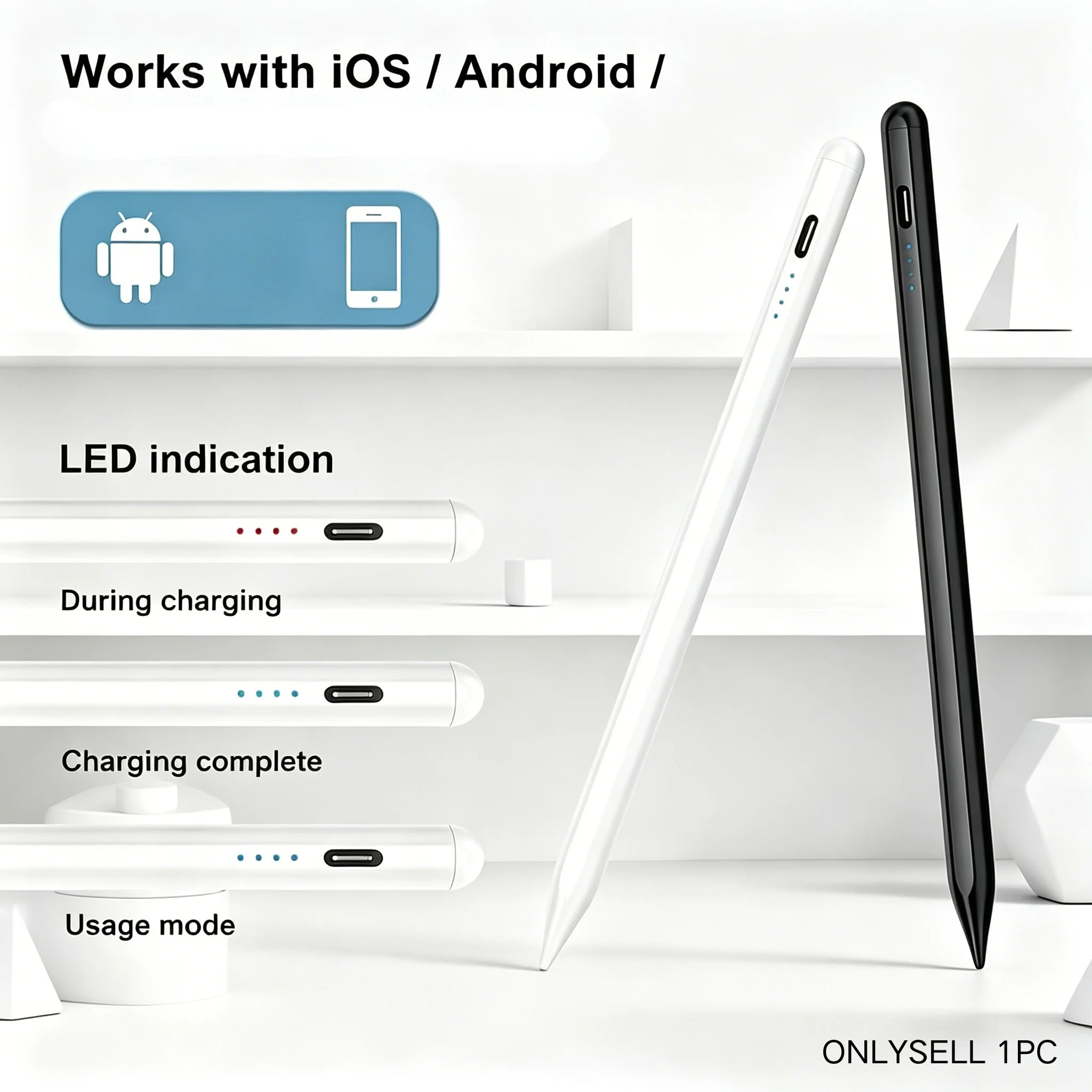 Capacitive Touch Stylus Pencil for iPad, Apple, Xiaomi, Huawei & Android Tablets, All-in-One Drawing Writing Pen with Fast Charg