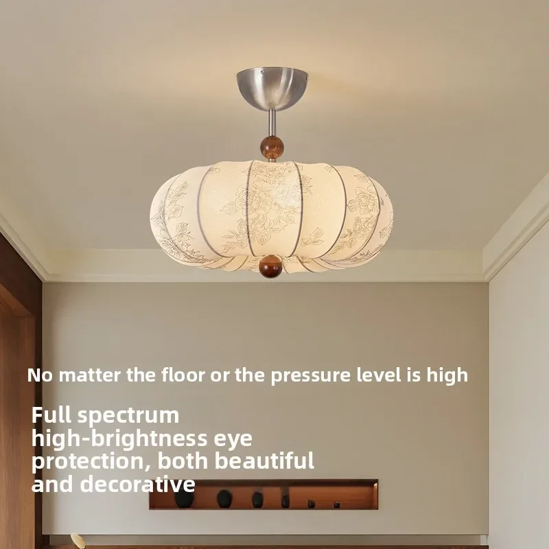 French antique bedroom, ceiling lamp retro walnut pattern master bedroom, room lamp eye protection fabric