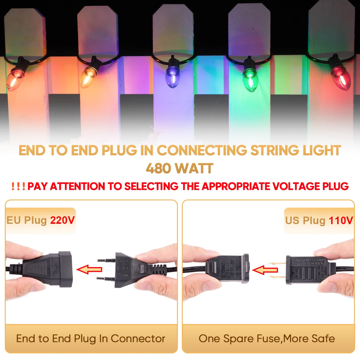 Guirnalda de calle C7 de plástico E12, 220V, UE, cadena de luces para exteriores, 110V, EE. UU., coloridas, inastillables, impermeables, luces colgantes para jardín