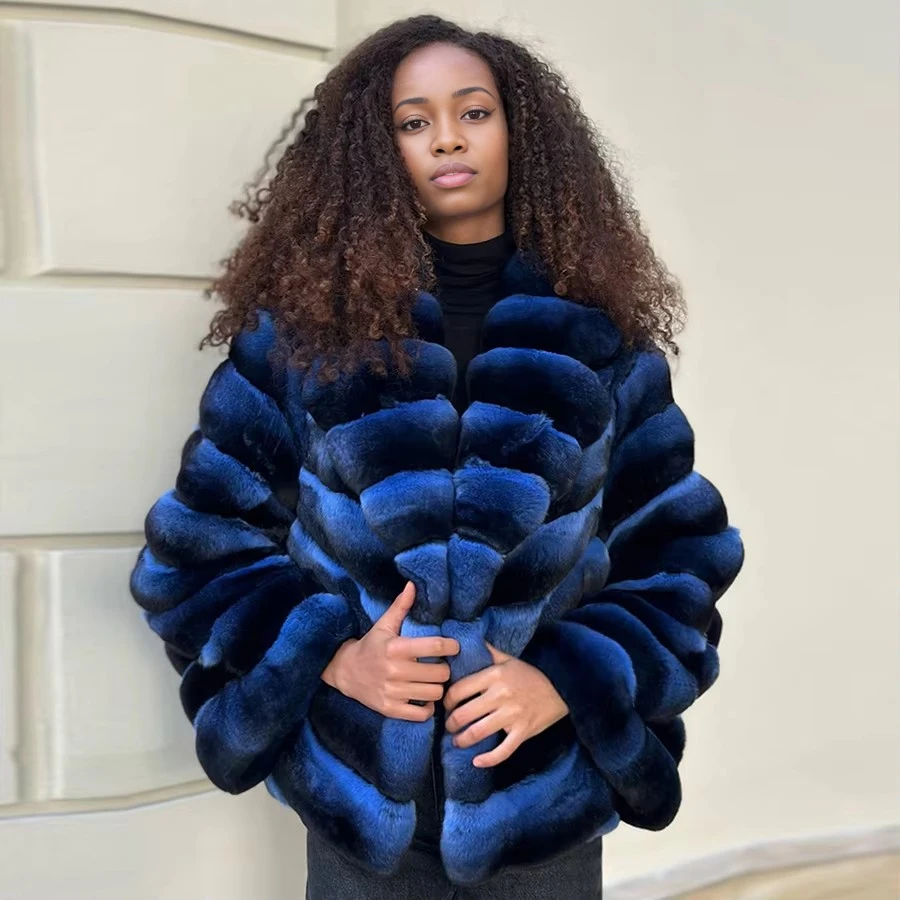 

Chinchilla Rex Rabbit Fur Coat Women Natural Rabbit Fur Coats New Style Fashion Green Real Rabbit Fur Coat Women