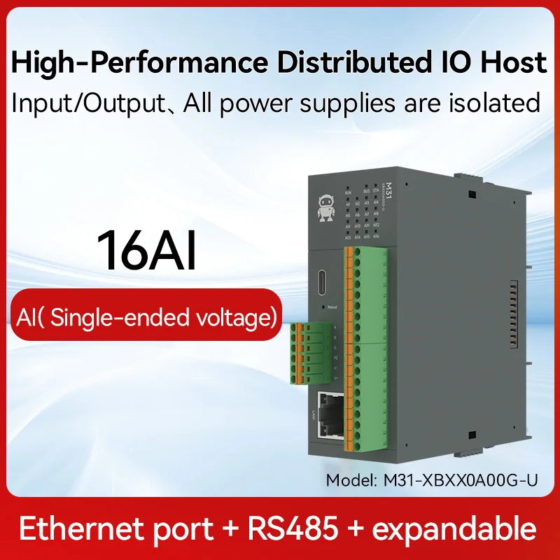 Remote IO Gedistribueerde IO NIEUWE Versie M31-AFAX4440G-U DI/DO/AO/AI RS485 RJ45 Modbus Met Uitbreidingsmodule CDEBYTE PNP NPN DIP