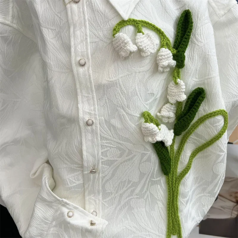 Oversize Long Sleeve 3D Flower Shirt Blusa Feminina White Blouses for Women Fashion 2024 Embroidery Tops Lady Casual Shirts