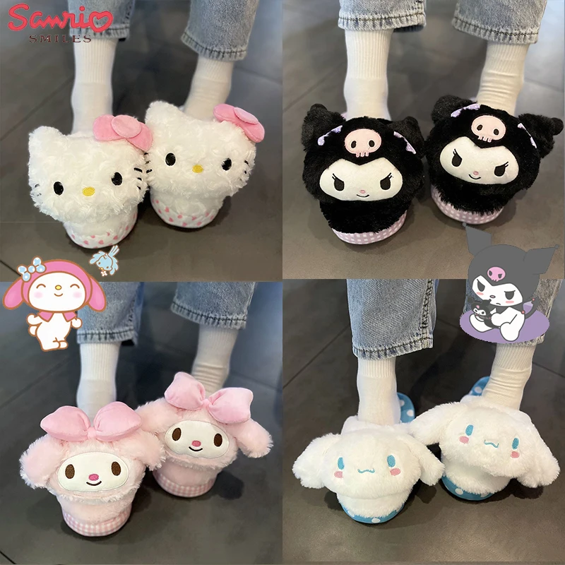 2022 New Hello Kittys My Melody Kuromi Cotton Shoes Sanrios Kawaii Anime Casual Warm Windproof Non-Slip Slippers Christmas Gift