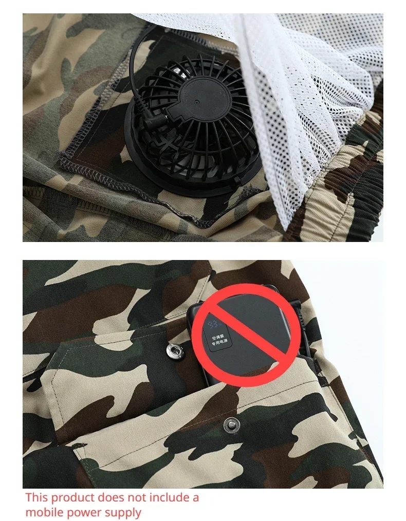 Ropa con aire acondicionado de verano para hombres, camuflaje de alta temperatura, disipación de calor USB, chaqueta de ventilador de pesca al aire libre, chaleco de refrigeración