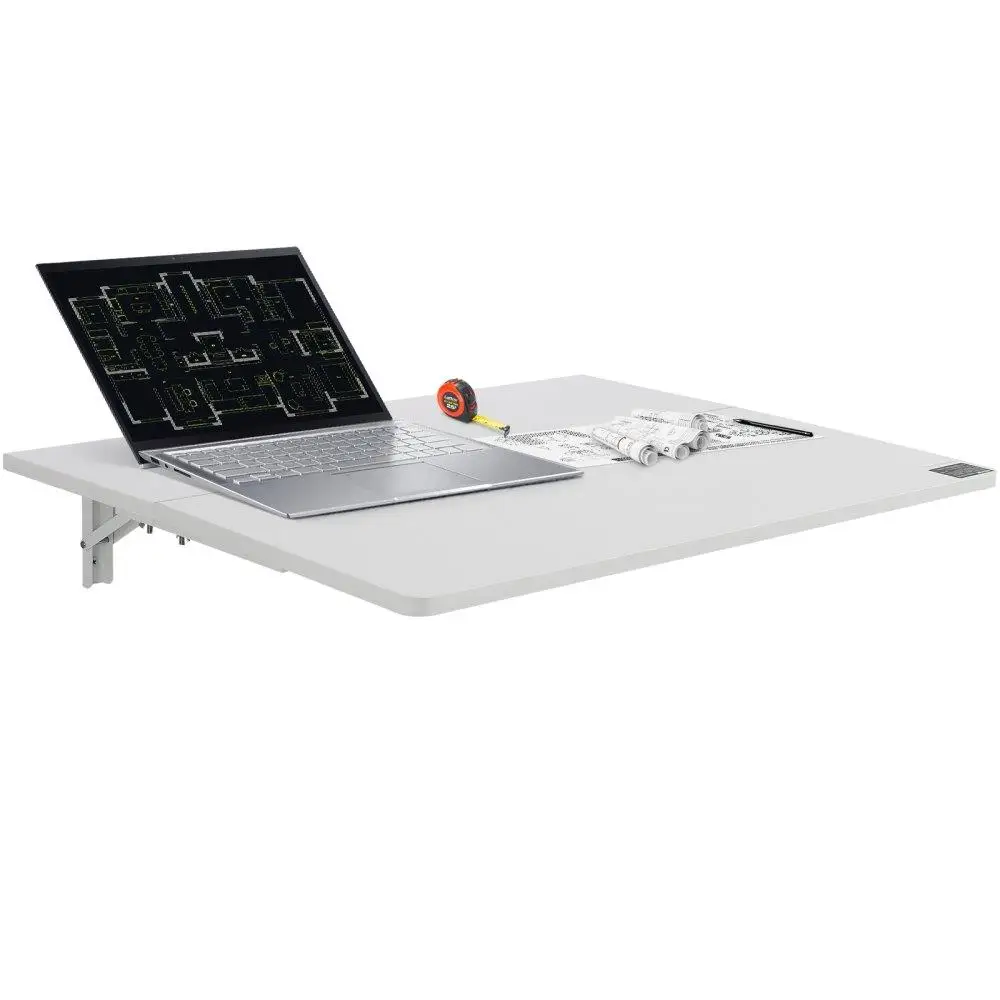 

Space Saving Wall Mounted Folding Table 31.5 Inch Drop Leaf Desk with Iron Bracket for Home Office Kitchen Bar White