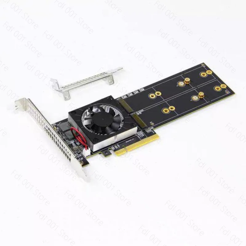 NO NEED PCIe Bifurcation PEX8747 Quad 4 M.2 NVMe to PCIe 3.0 X8 Expansion Card Adapter, Support 22110/2280/2260/2242/2230 Size