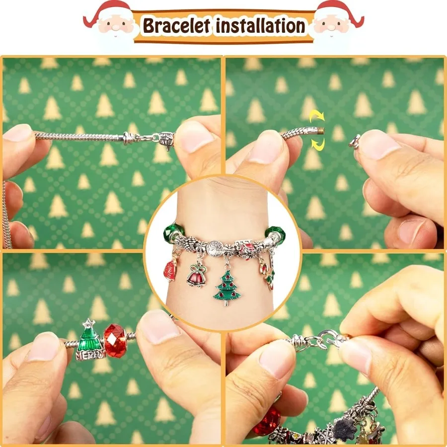 عيد الميلاد تقويم القدوم أساور 2025 للفتيات 24 يوما عيد الميلاد العد التنازلي التقويم DIY بها بنفسك صنع المجوهرات عدة هدية مع 22 سحر Be