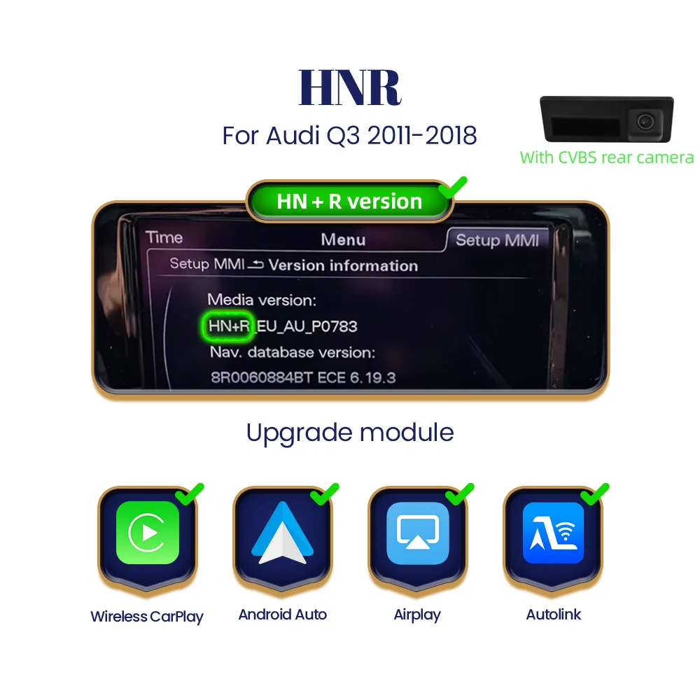 BONROAD Draadloze CarPlay Android Auto Module voor Audi A1 Q3 2011-2018 met Bluetooth Mirror Link Navigatie Achteruitrijcamera