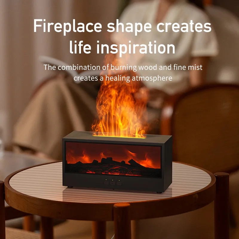 Simulated 3D Flame Aroma Humidifier Essential Oil Diffuser Air Humidifier with RGB Light Remote Control Holiday Gift