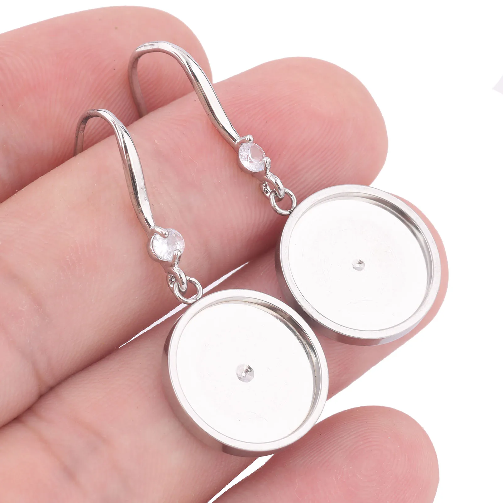 

10pcs Stainless Steel Fit 14mm Cabochon Earring Base Blanks Diy Zircon Earrings Hooks Findings For Jewelry Making