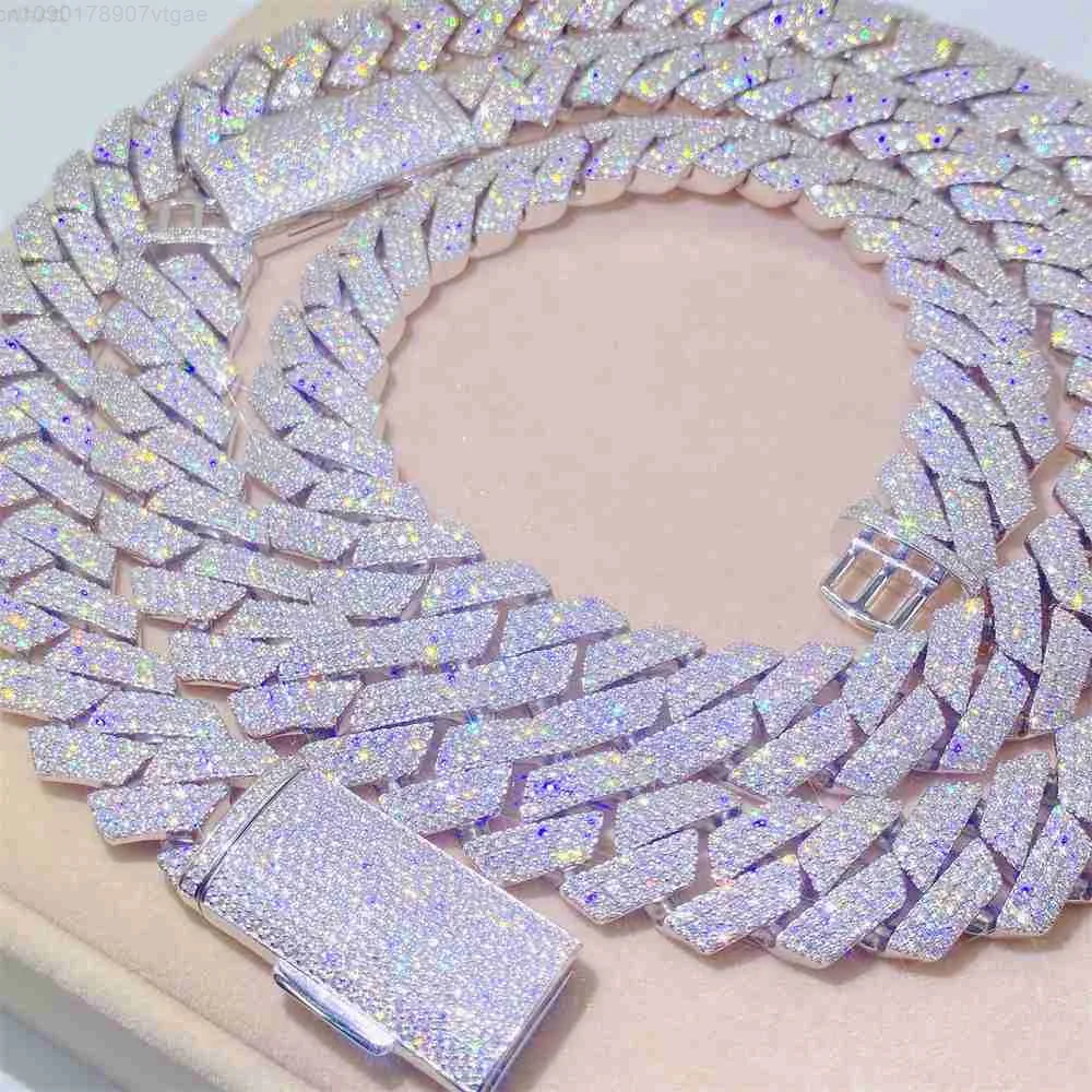 

Bling Hip-hop Jewelry 18mm 20" 22" Diamond Iced Out Vvs Moissanite 925 Silver Cuban Link Chain