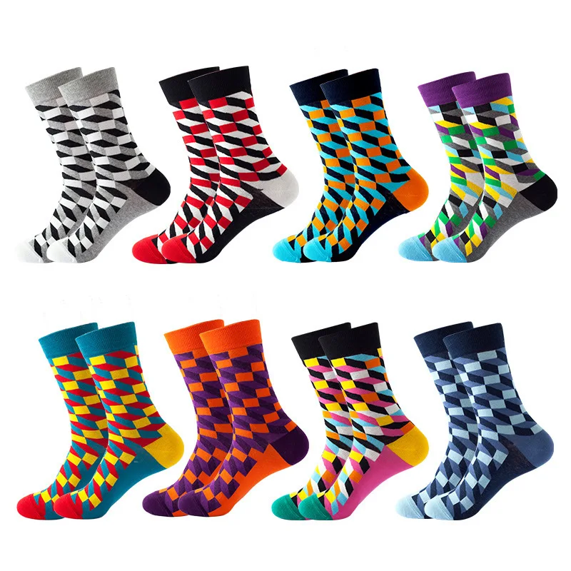 Socks Men's Latest Design Short Crew Socks Hip Hop Summer Socks Quality Business Geometric Lattice Colorful Mens Cotton Sock Sox