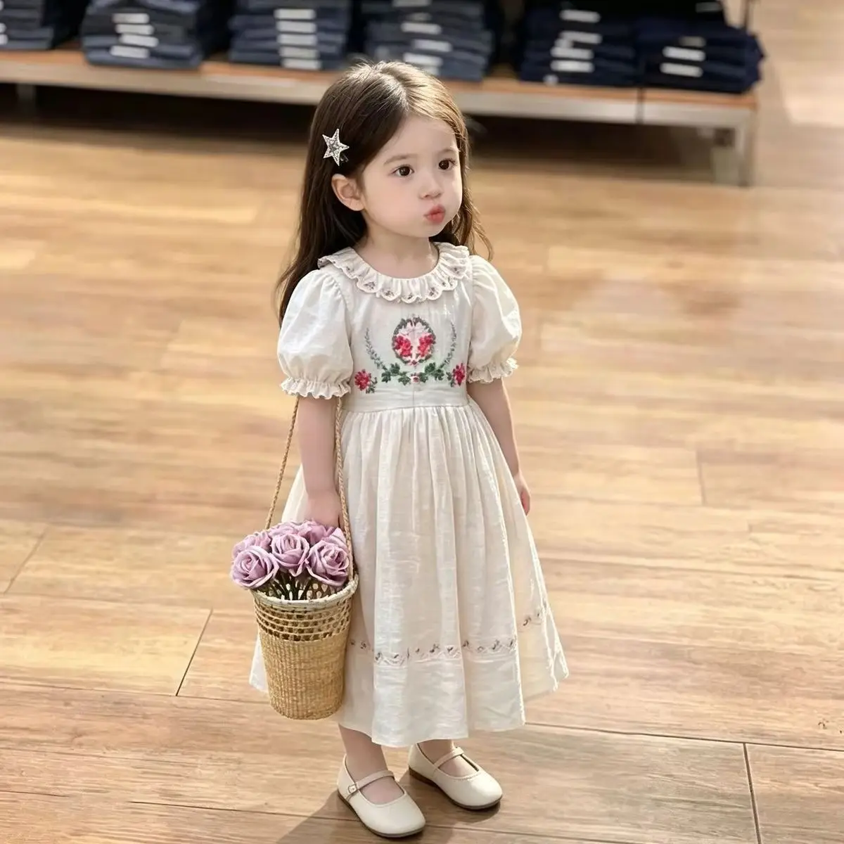 

Summer New Style Girls' Floral Dress Cute Children's Sweet Short Sleeved Princess Dress for Girls