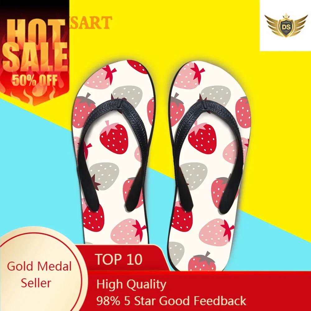 Customized Women Flat Slippers Man 3D Strawberry Pattern Rubber Flip Flops Ladies Male Beach Shoes Dropshipping