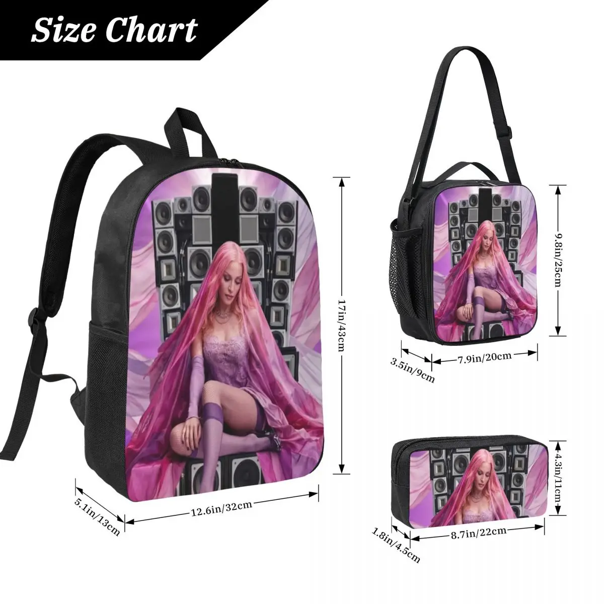 3Pcs Madonnas Confessions II 2026 Backpack Set for Boy Girl Pen Bags Bookbag Sets with Lunch Box For School Students Knapsack