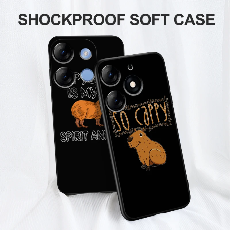 Black tpu Case For itel A60 P40 VISION 5 A18 S18 INFINIX SMART 7 PLUS 7HD HOT 30 30I PLAY NOTE capybara rodent animal