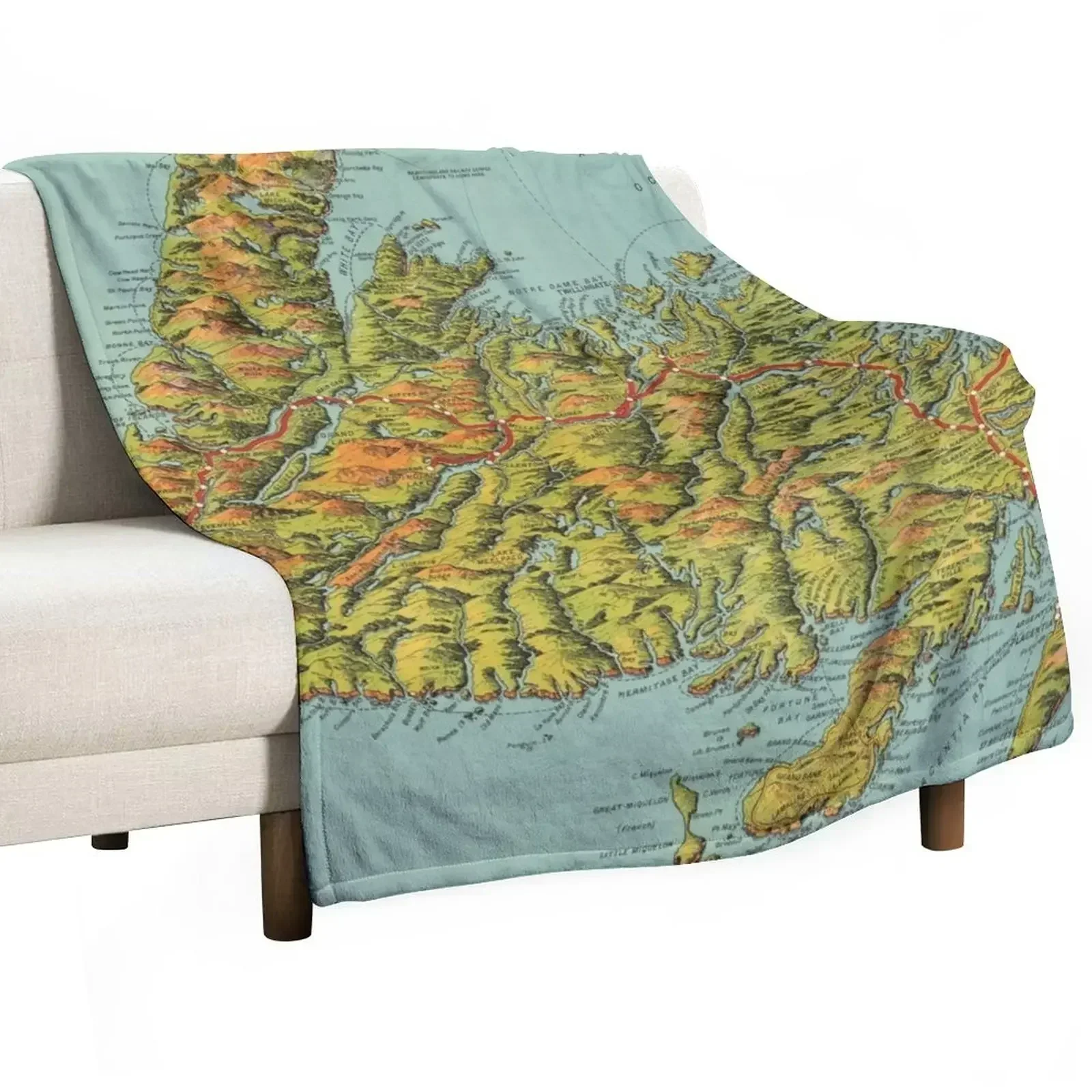 New 1960 Vintage Map of Newfoundland Throw Blanket Vintage Sofas Blankets