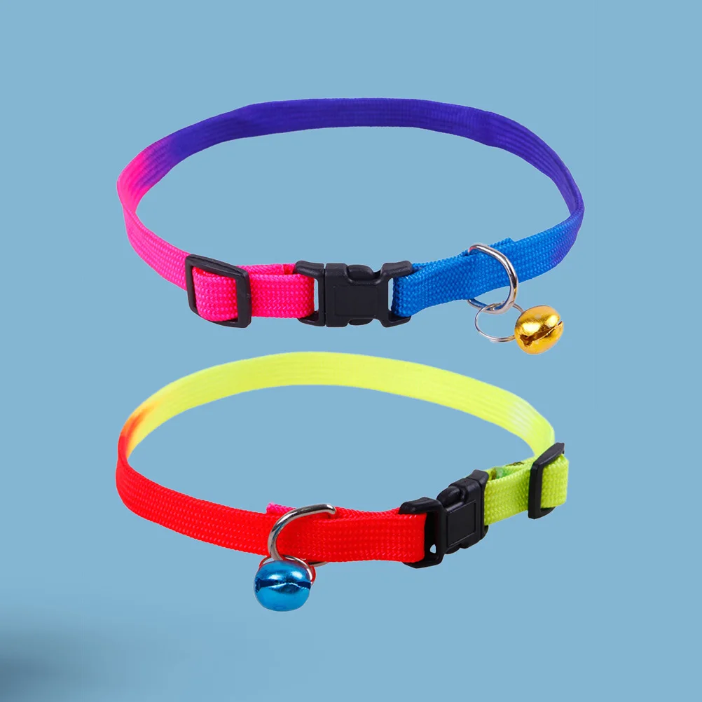 

2Pcs Rainbow Pet Collar Small Bell Adjustable Durable Comfortable Walking Dog Cat Accessories Random Color Pet Collar with Bell