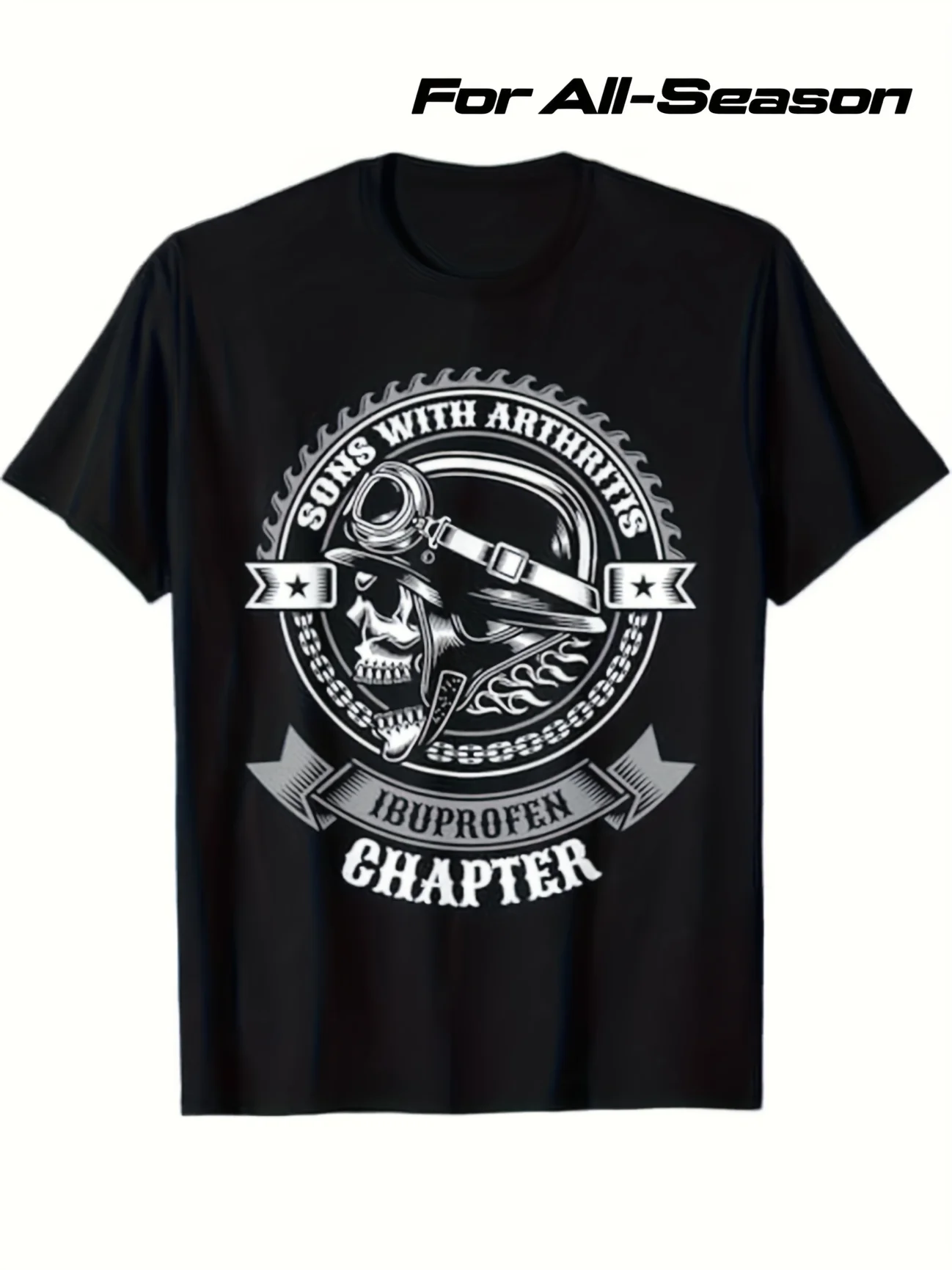 1pc T-shirt SONS pour hommes avec motif Ibuprofine pour la sensibilisation à l'arthrite - T-shirt décontracté à col rond 100% motif motard, adapté à toutes les saisons, vêtement de soutien pour l'arthrite pour hommes et motards