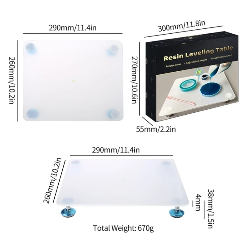 Adjustable Resin Leveling Table for DIY Projects Bubble Leveling Board Anti Slip Base Foot Easy to Clean Leveling Table