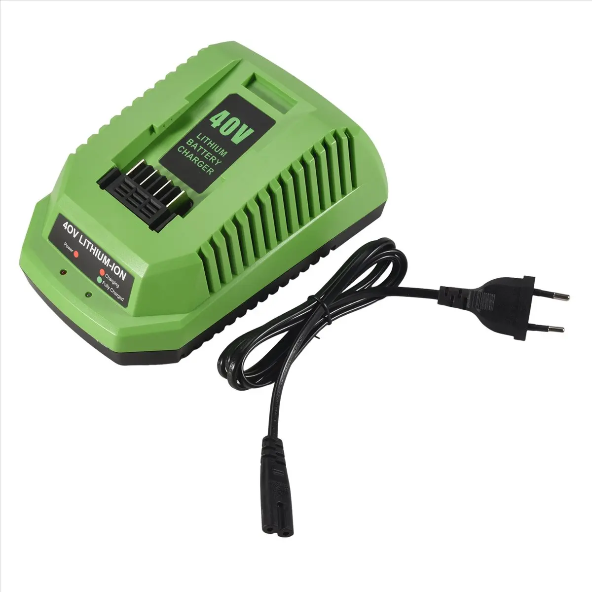 

Зарядное устройство A23PBG 40V для литий-ионных аккумуляторов GreenWorks G-MAX 40V (модели 29472, 29482, 29652, G40825) с вилкой стандарта ЕС