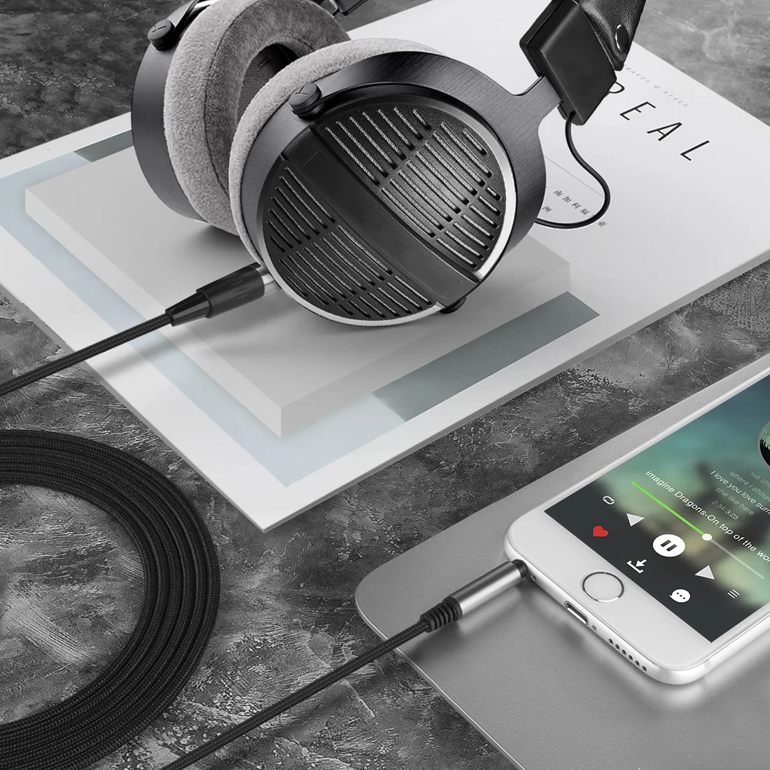 Geekria オーディオケーブル Beyerdynamic DT 900 PRO X ヘッドフォンと互換性あり 3.5mm 編組ナイロン交換用ステレオコード (6フィート / 1.7m)