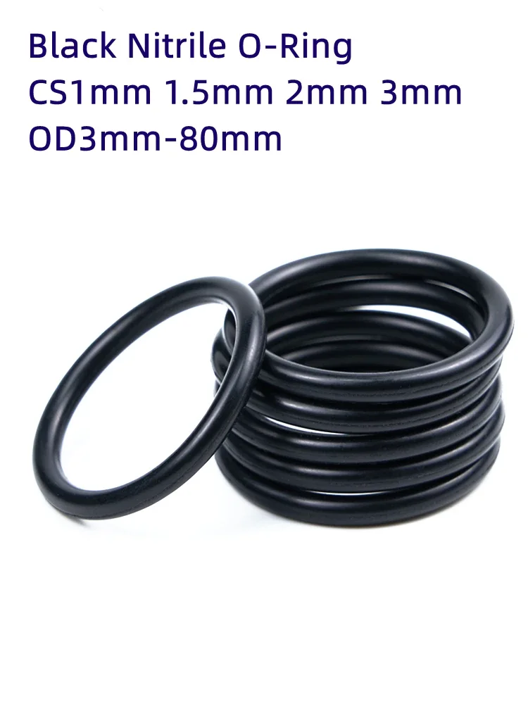 Czarny nitrylowy o-ring Grubość CS1mm/1,5mm/2mm/3mm Średnica zewnętrzna 3-80mm Gumowa uszczelka olejoodporna