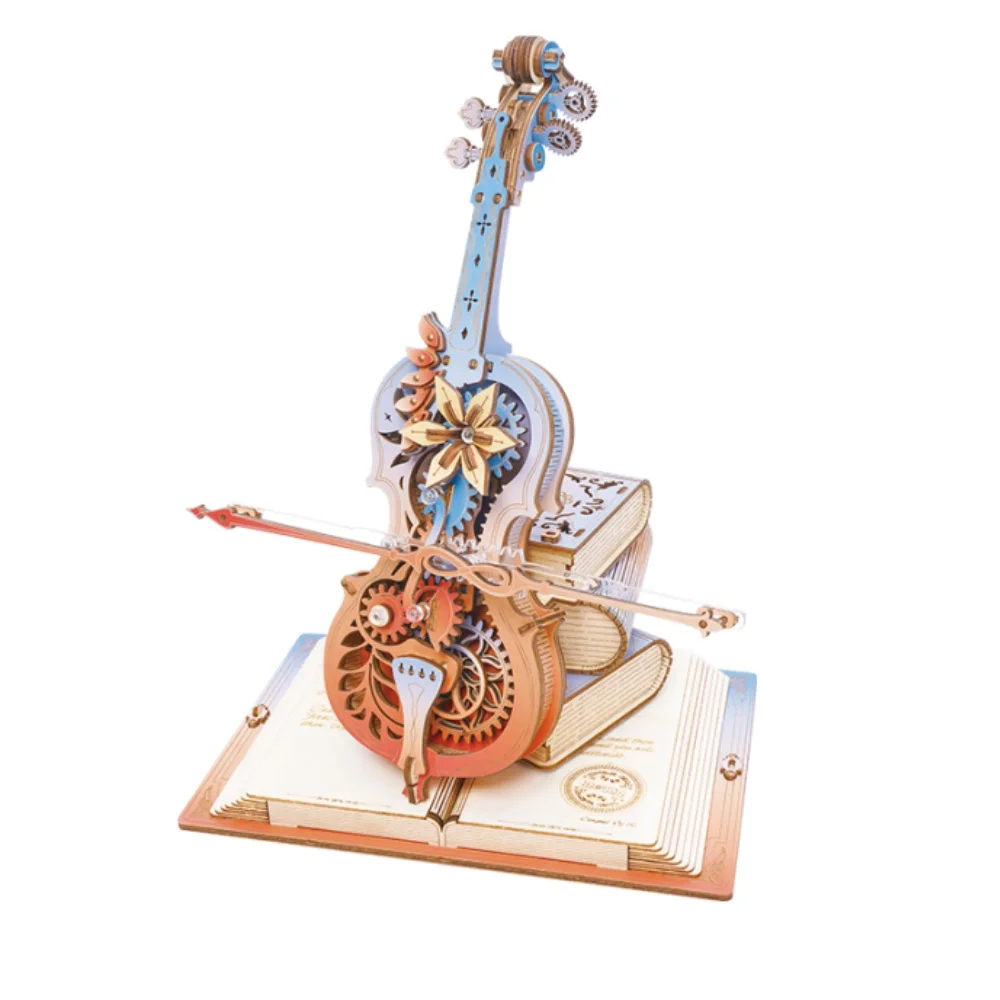 Robotime 3D Puzzle Magic Cello Cat's Sky City Wooden Music Box Model Kit Gear Model Building Craft Kits Best Gift for Adults