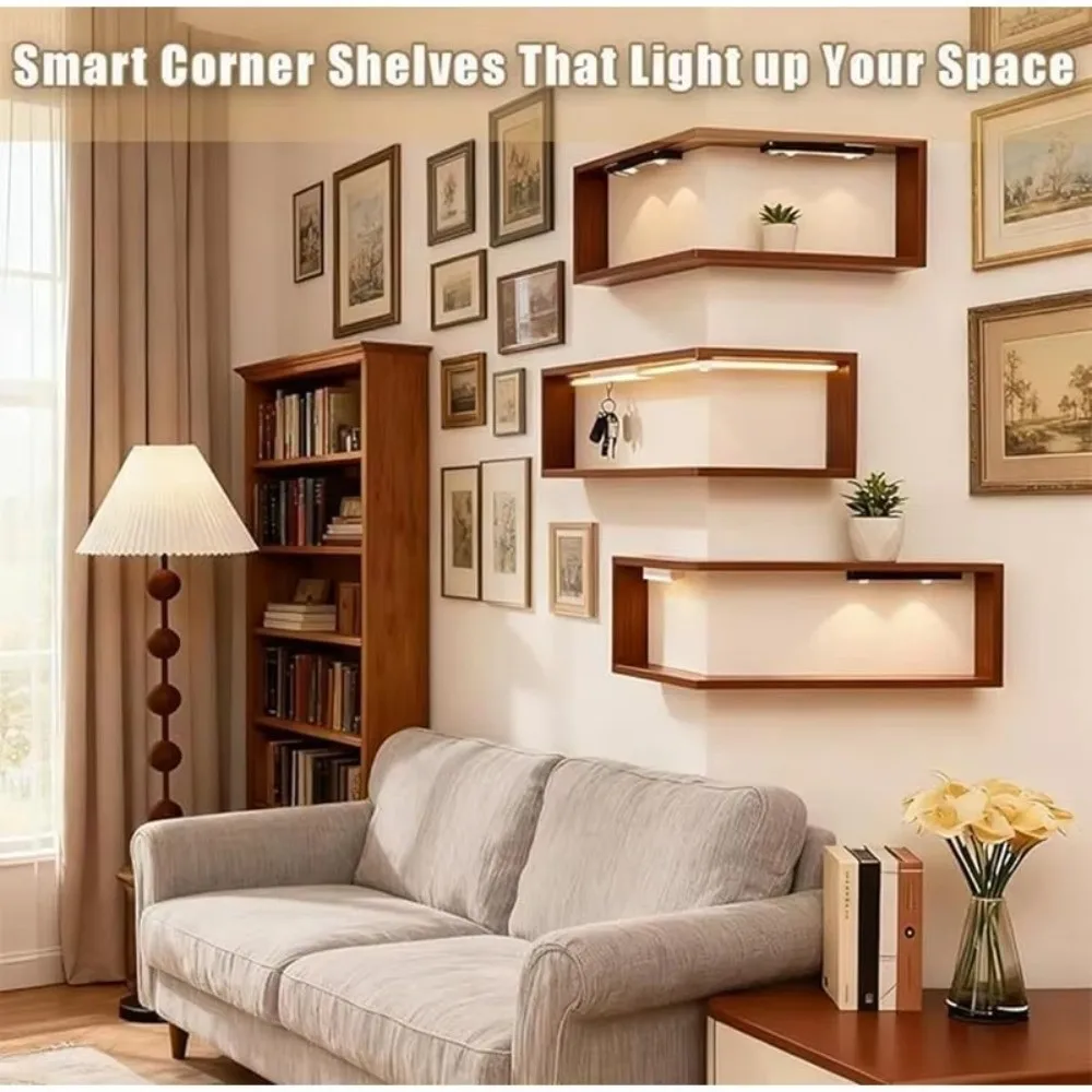 Space Saving 90 Degree Corner Wall Shelf Floating Shelf Suspended Corner Bookshelf Wall Mounted Wooden Display Shelf Home