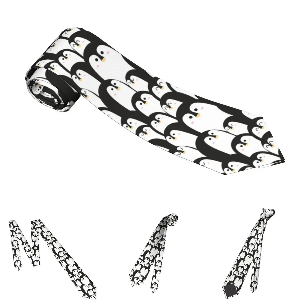 Cute Animal With Penguin Black And White Neckties Unisex Polyester 8 cm Neck Tie for Men Skinny Classic Shirt Accessories